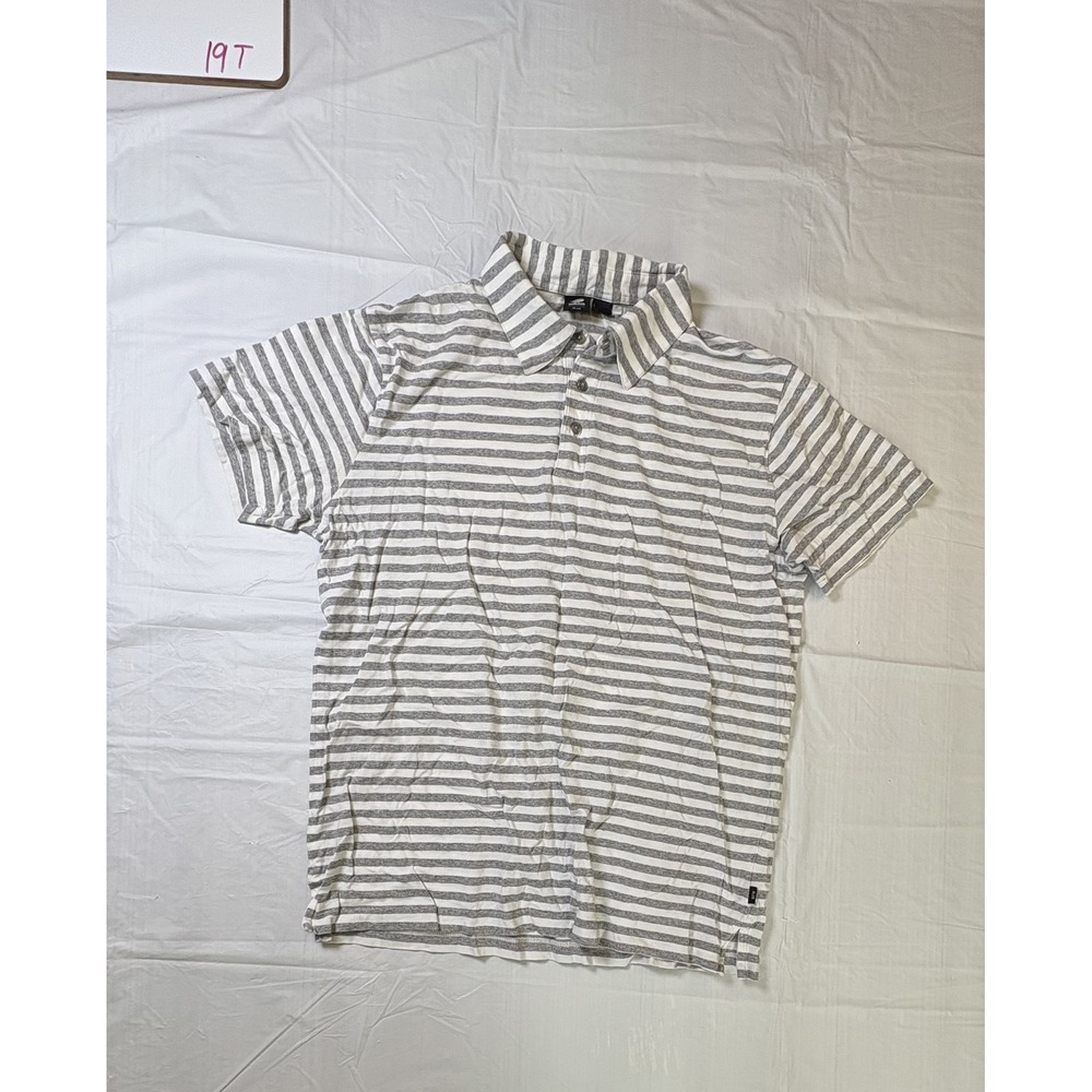 Mens Adidas short sleeve polo, striped gray/white, size‎ Large (L)